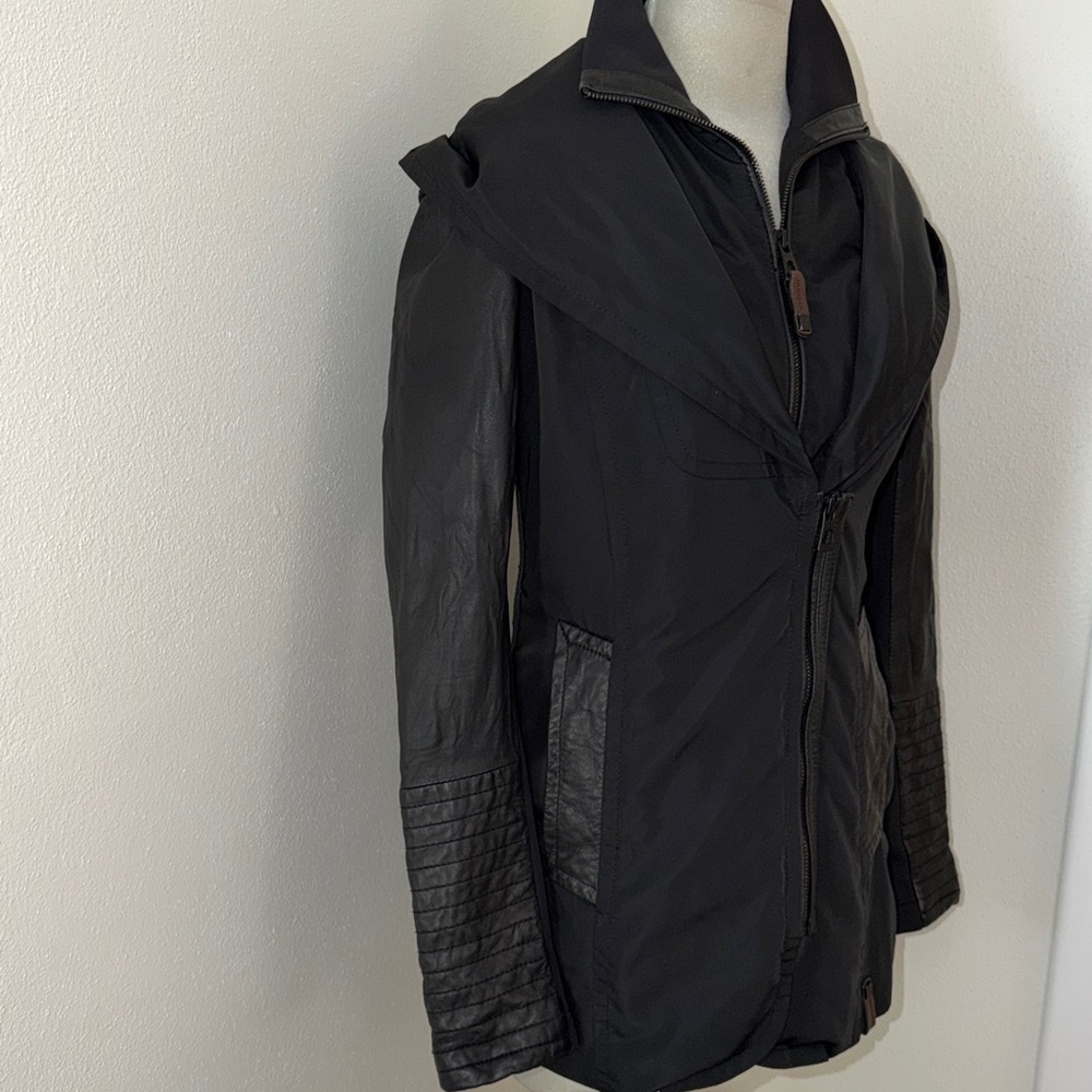 Rudsak Elise double coat black leather trim sleeves small s Wuthering